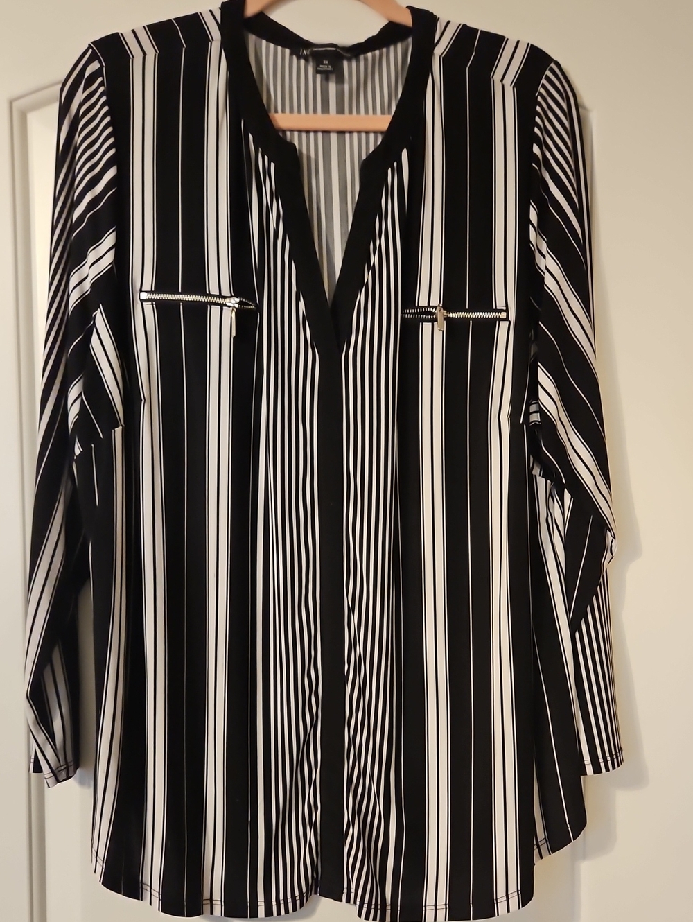 INC International Concepts Black & White Vertical Stripe V-Neck Tunic